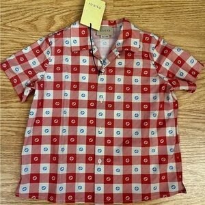 Gucci Red & White Check Short Sleeve Button Shirt 36M 3t